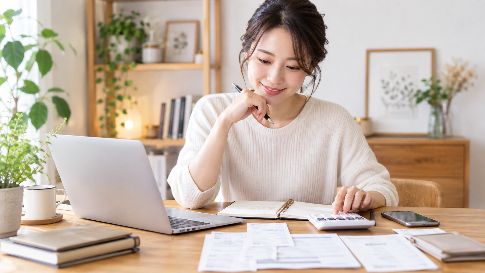 起業初期の固定費を確認する女性