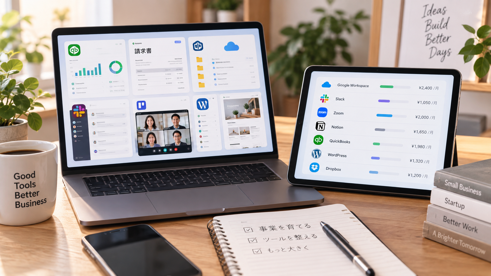 起業初期に必要な会計ソフトや業務ツールの月額費用を確認する画面